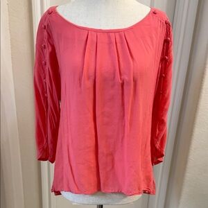Maeve Coral Pink Pleated Scoop-Neck Blouse